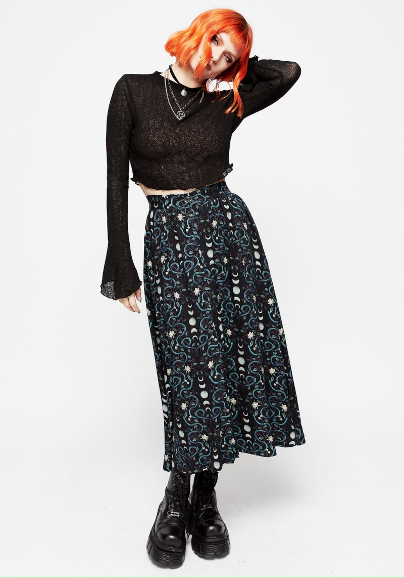 Disturbia Pythia Print Button Up Midi Skirt | QYG-14151002