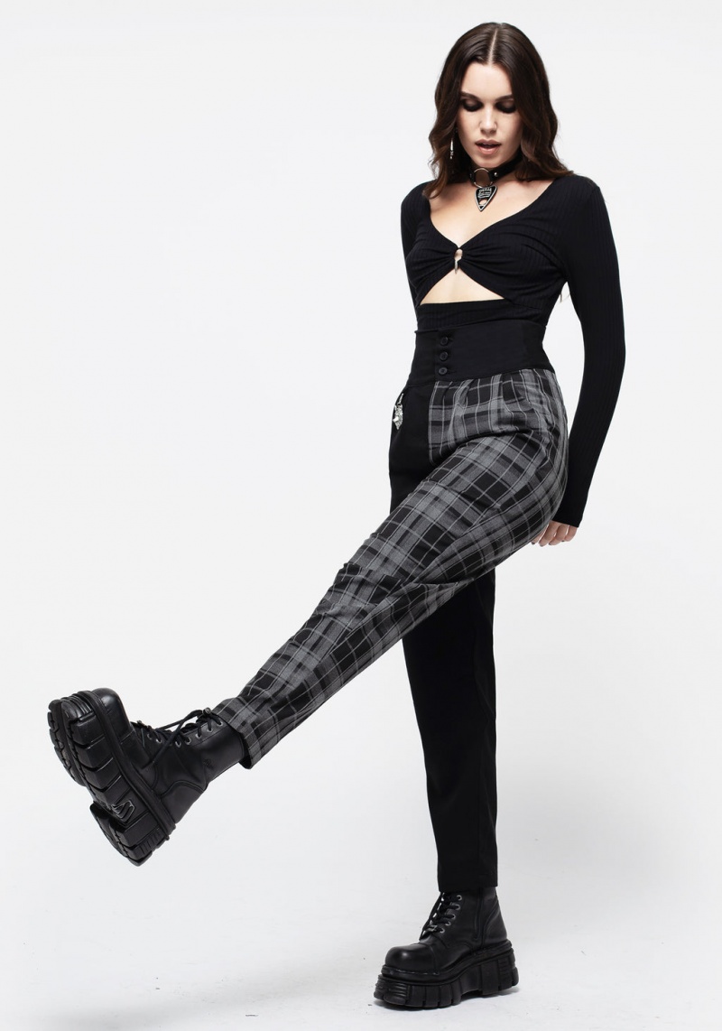 Disturbia Fenrir High Waisted Check Tapered Trousers | BAH-68759762