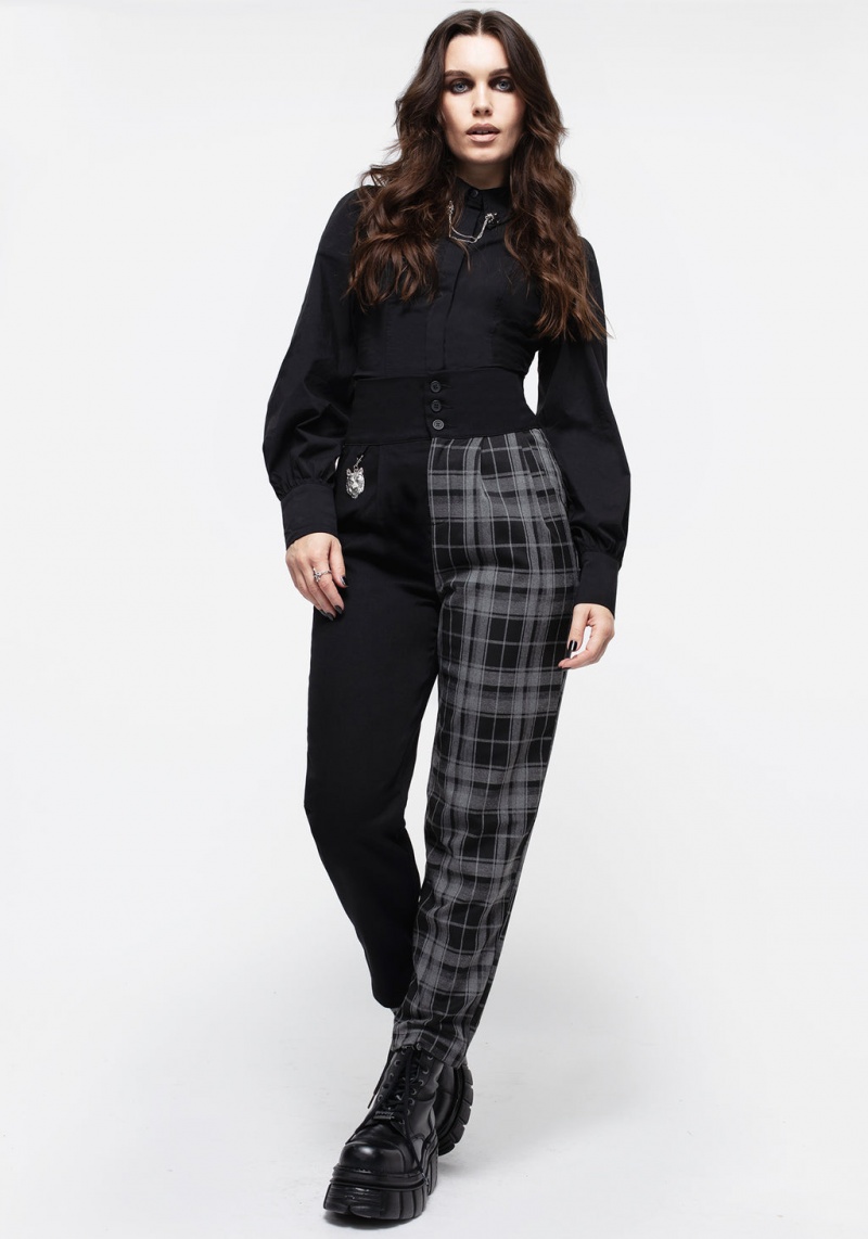 Disturbia Fenrir High Waisted Check Tapered Trousers | BAH-68759762