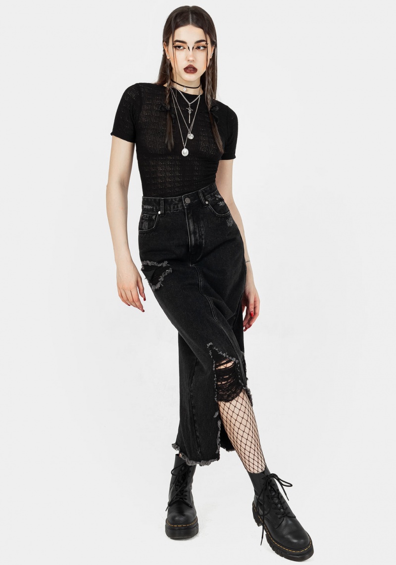 Disturbia Ursula Distressed Denim Midaxi Skirt | RVS-24756885