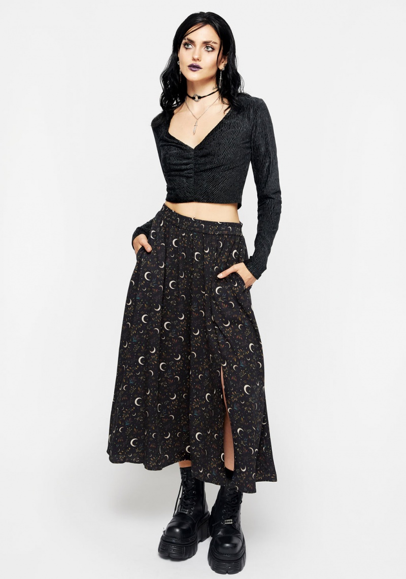 Disturbia Sickle Moon Side Split Midi Skirt | RMD-76097489