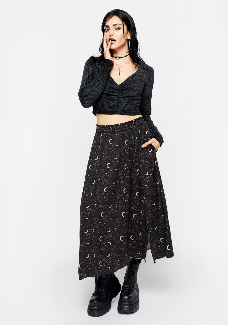 Disturbia Sickle Moon Side Split Midi Skirt | RMD-76097489