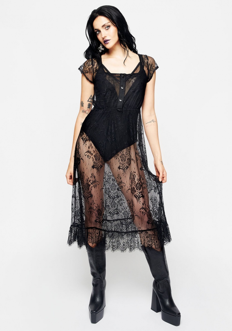 Disturbia Delilah Capped Sleeve Dentelle Midi Robe | ZGQ-26642867