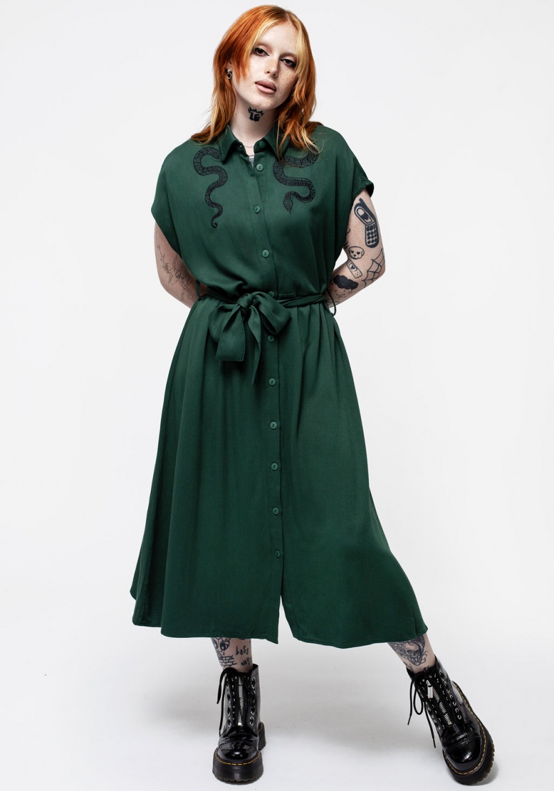 Disturbia Slither Relaxed Midi Shirt Robe - Green | SGL-76029368