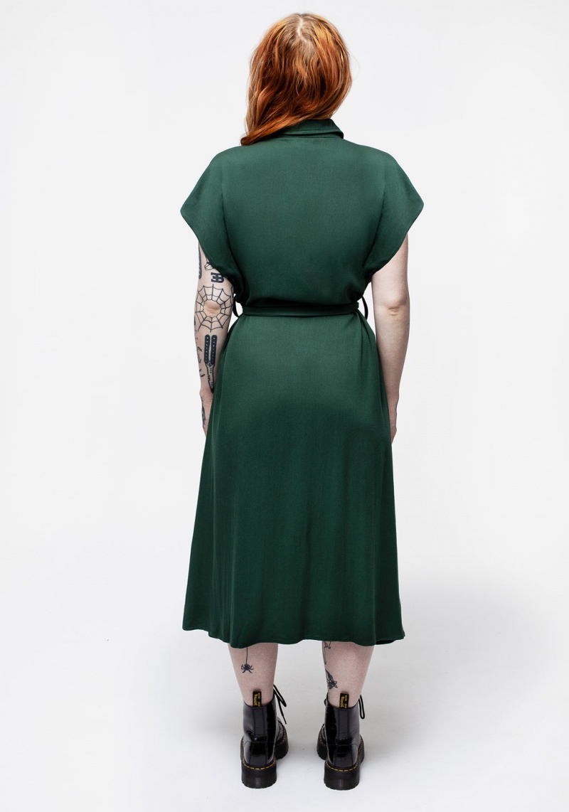 Disturbia Slither Relaxed Midi Shirt Robe - Green | SGL-76029368