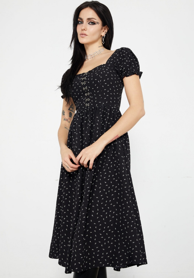 Disturbia Mortem Floral Print Midi Robe | EPU-99049443