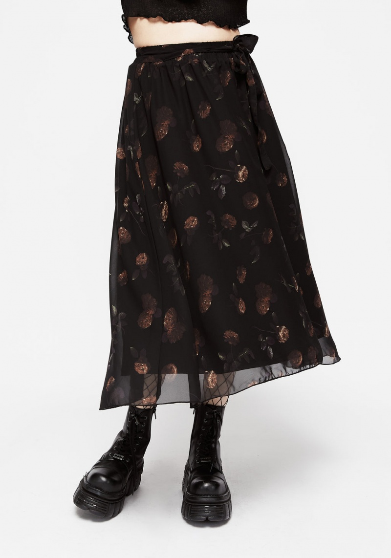 Disturbia Monica Floral Chiffon Midi Skirt | COR-79597159