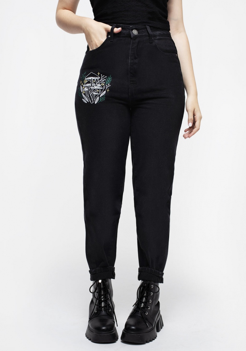 Disturbia Mycena Mushroom Embroidered Mom Jean | YLZ-94420484