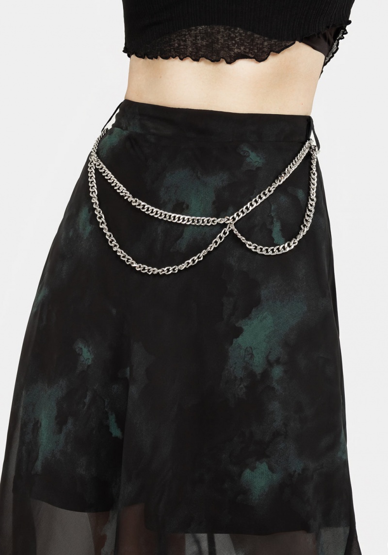 Disturbia Lichen Chiffon Midaxi Skirt With Belt | YBB-75373078