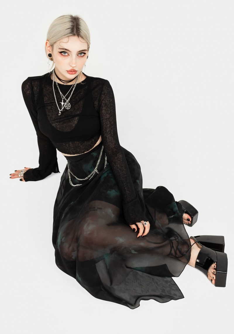 Disturbia Lichen Chiffon Midaxi Skirt With Belt | YBB-75373078