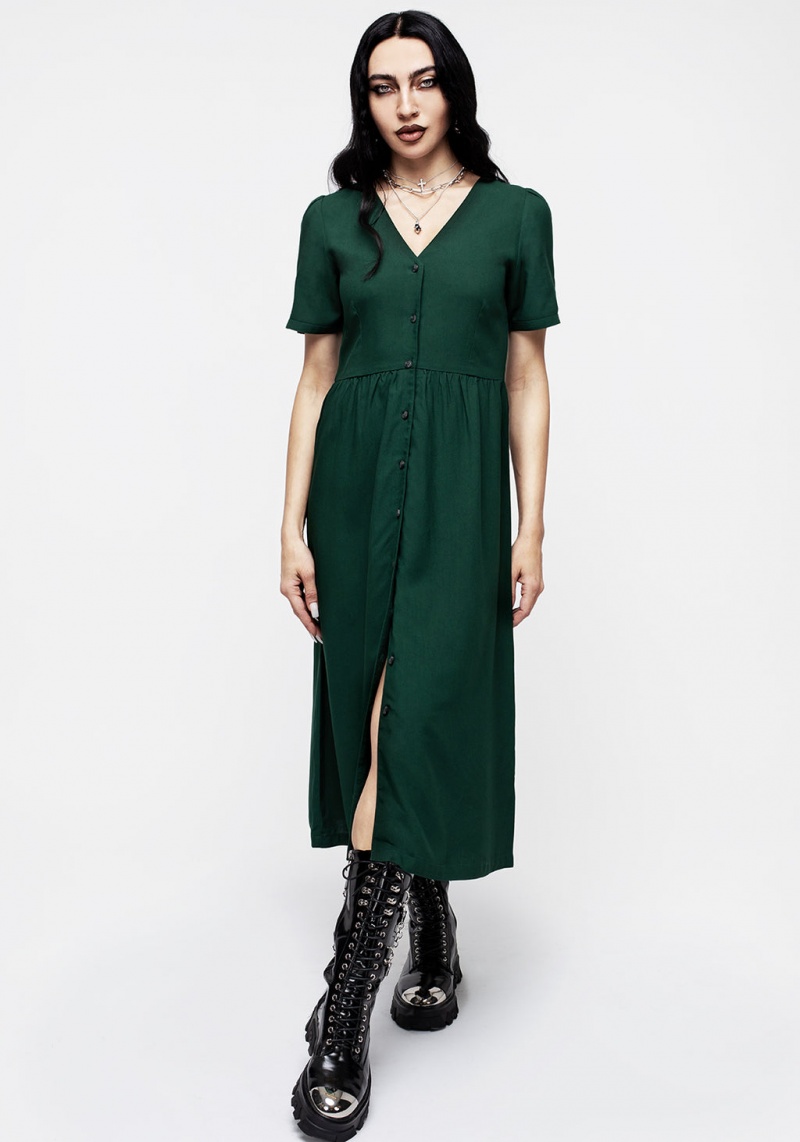 Disturbia Realm Button Down Midi Robe - Sycamore Green | YNP-54501281