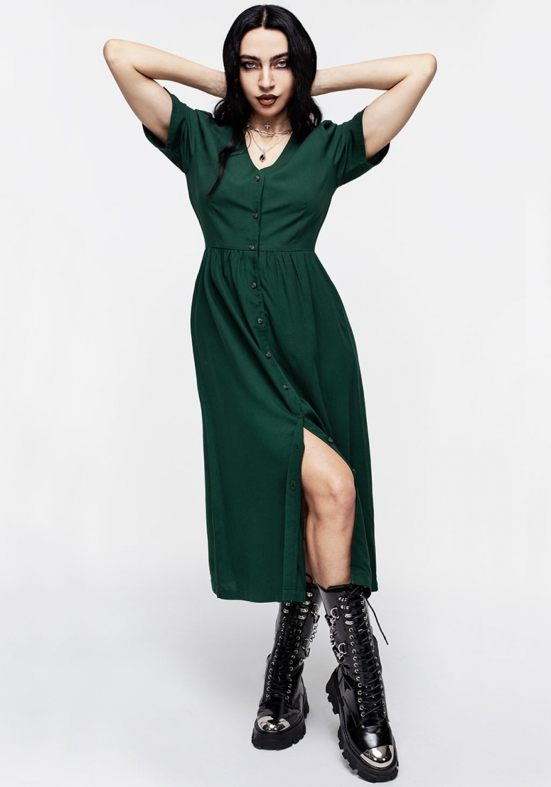 Disturbia Realm Button Down Midi Robe - Sycamore Green | YNP-54501281