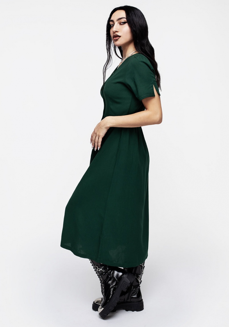 Disturbia Realm Button Down Midi Robe - Sycamore Green | YNP-54501281