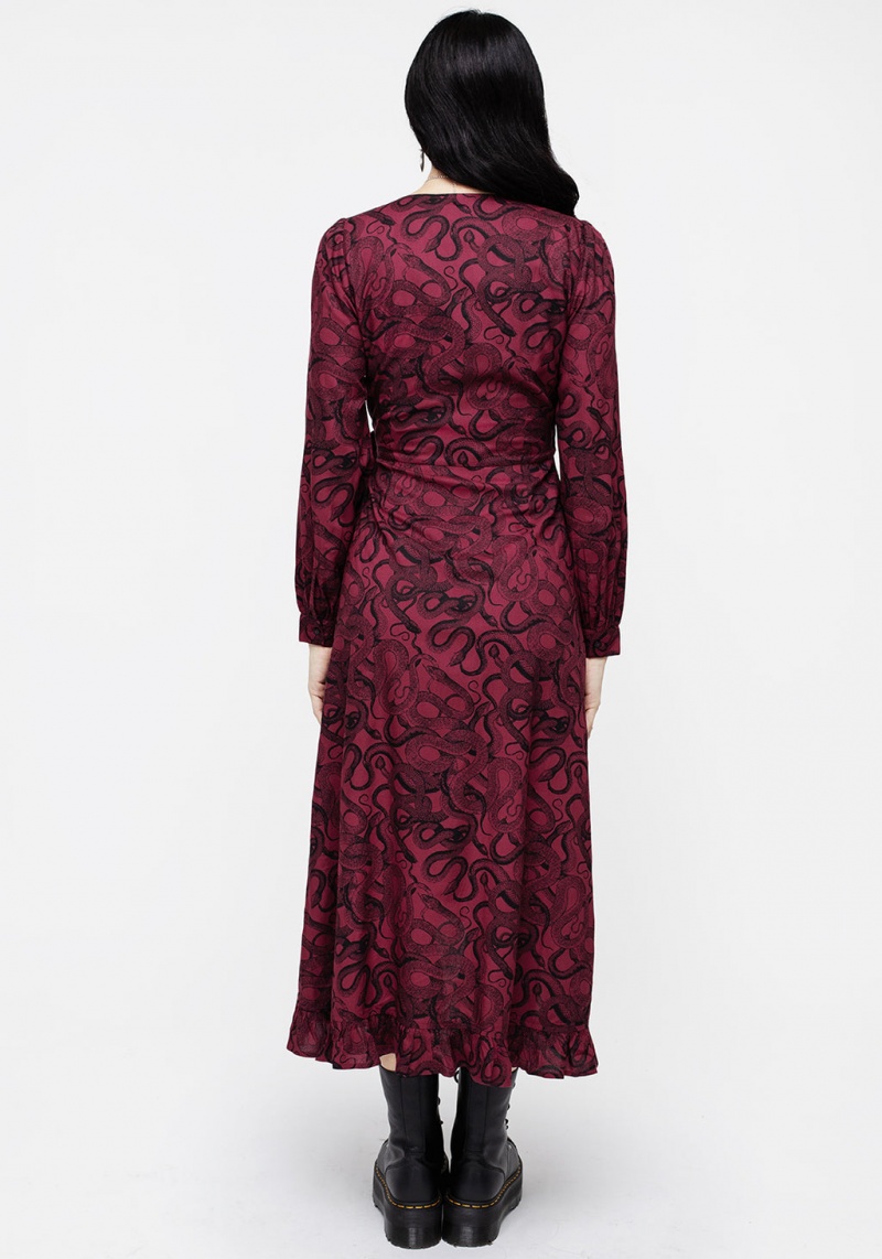 Disturbia Ophidia Snakes Print Wrap Maxi Robe - Red | PPP-25009326