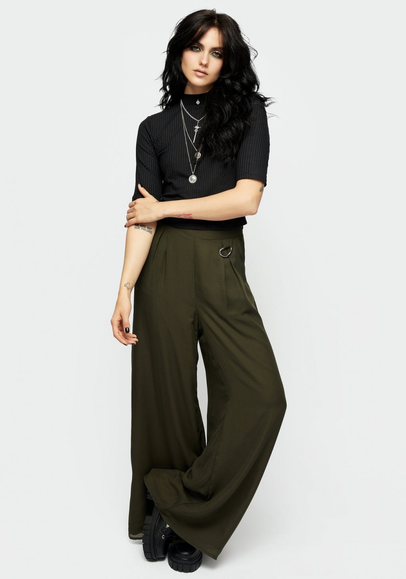 Disturbia Descensum Larges Leg Green Trousers | EMU-70411782