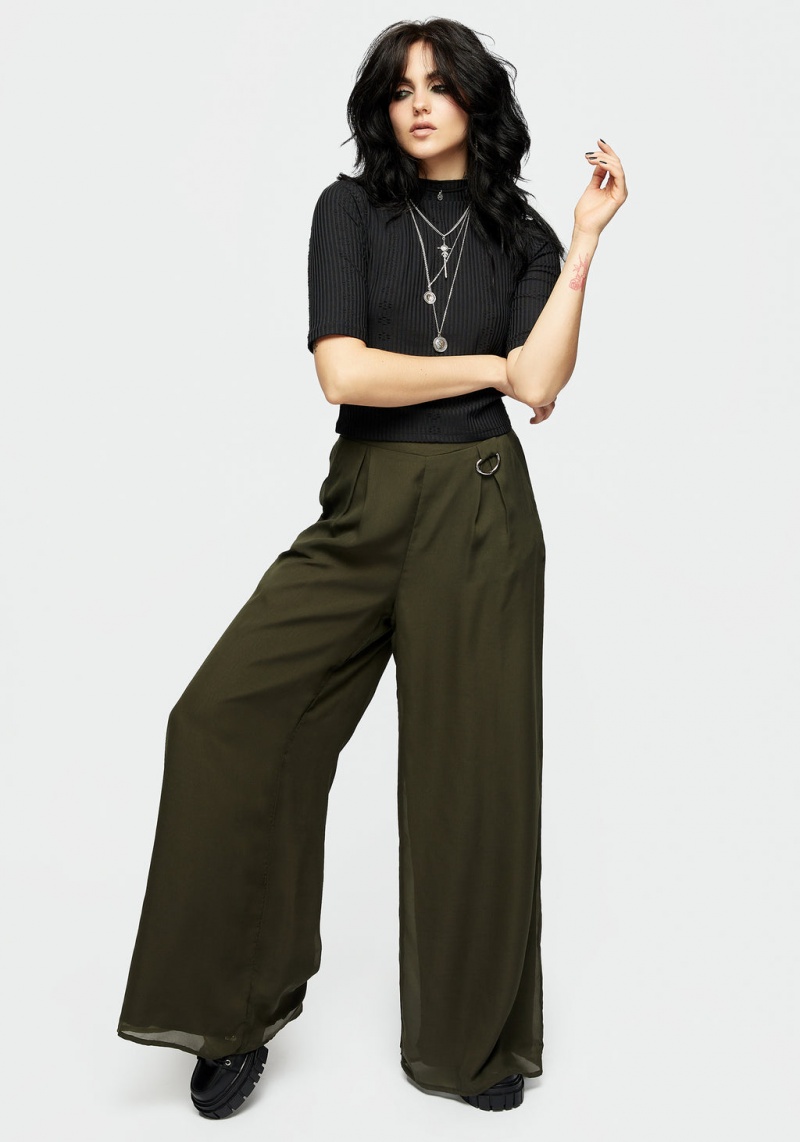 Disturbia Descensum Larges Leg Green Trousers | EMU-70411782