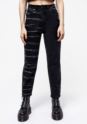 Disturbia Barbed Wire Spliced Mom Jeans | UPA-98968622