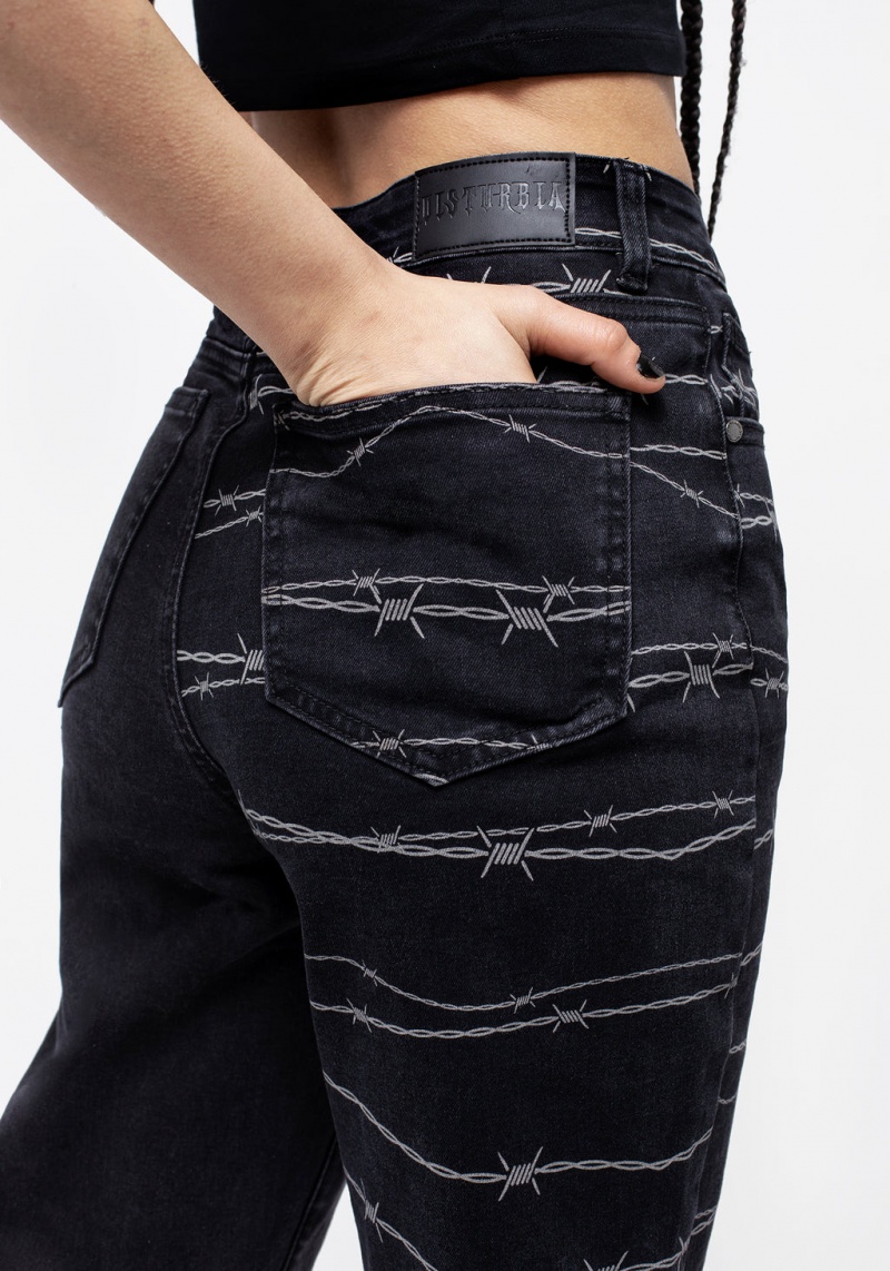 Disturbia Barbed Wire Spliced Mom Jeans | UPA-98968622