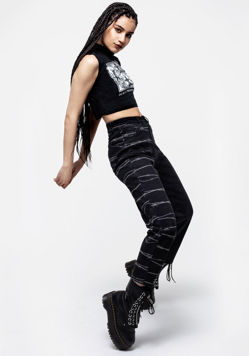 Disturbia Barbed Wire Spliced Mom Jeans | UPA-98968622