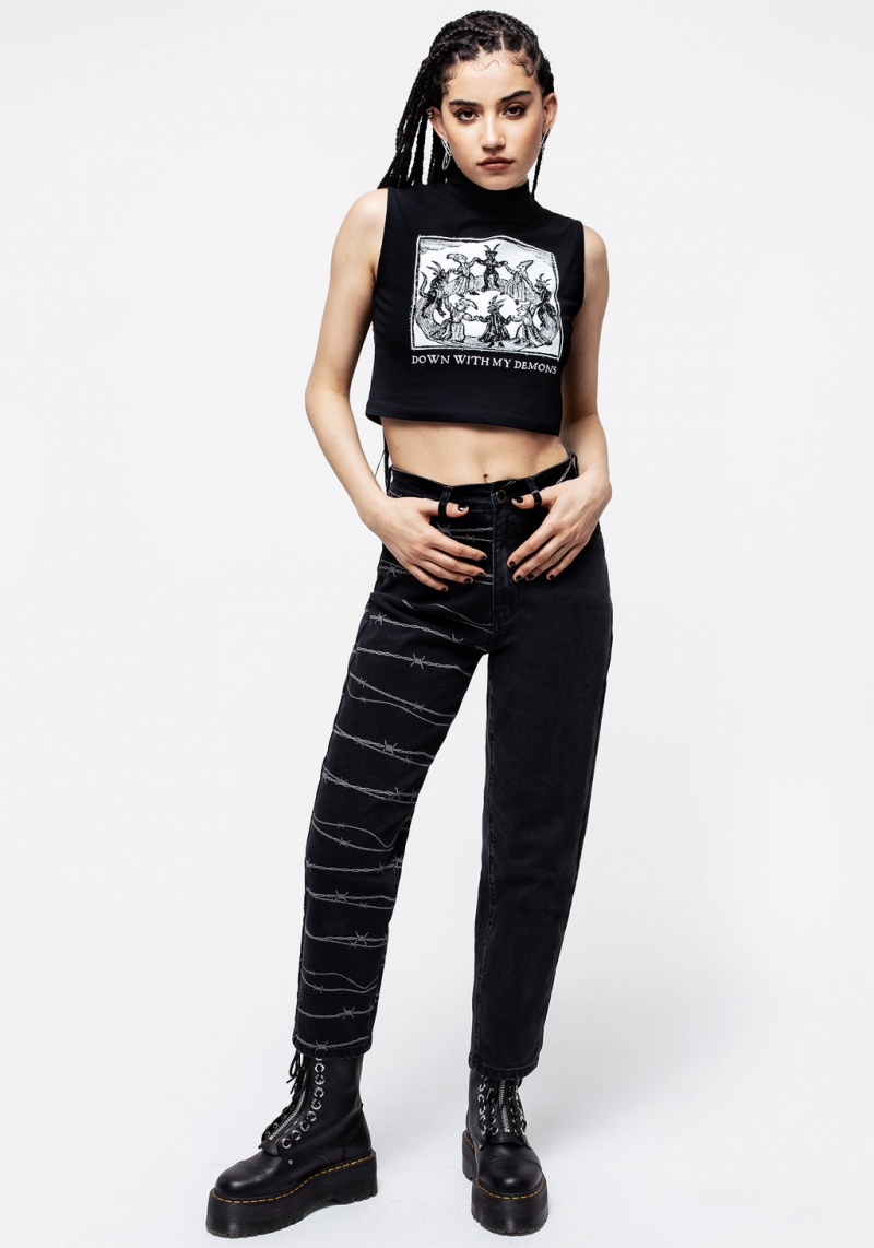 Disturbia Barbed Wire Spliced Mom Jeans | UPA-98968622