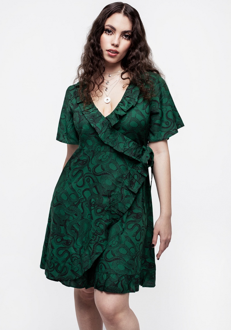 Disturbia Ophidia Snake Print Ruffle Mini Robe - Green | LDI-09124693