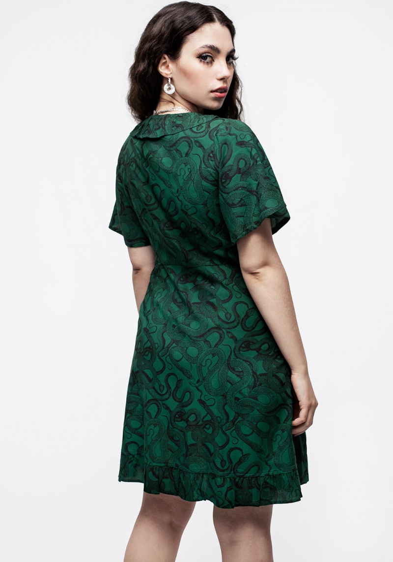 Disturbia Ophidia Snake Print Ruffle Mini Robe - Green | LDI-09124693