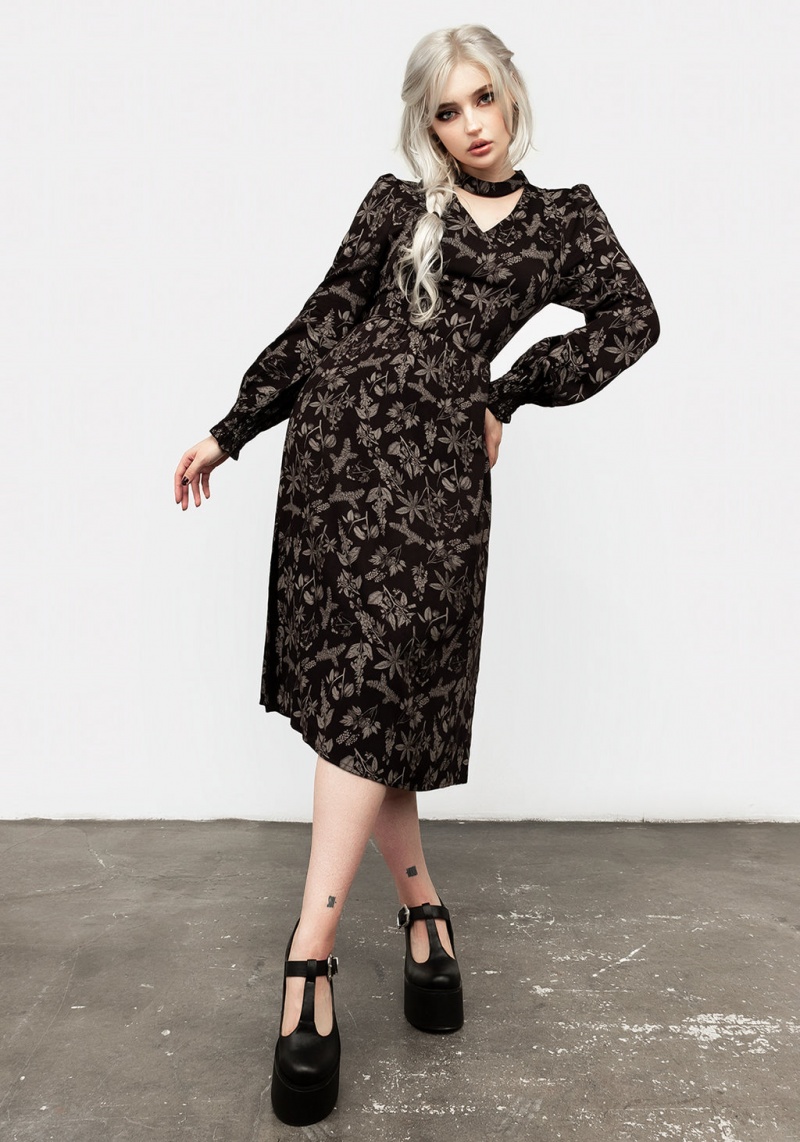 Disturbia Poisonous Plant Puff Sleeve Midi Robe | ALE-96011102