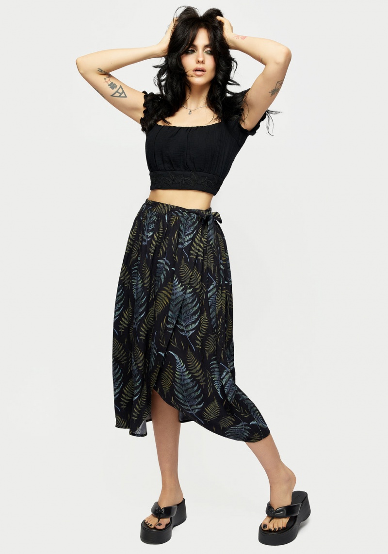 Disturbia Frond Print Faux Wrap Skirt | WYI-08309240