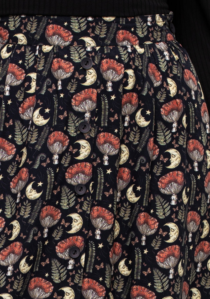 Disturbia Dreamfast Mushroom Moon Print Button Up Midaxi Skirt | EUR-03829489