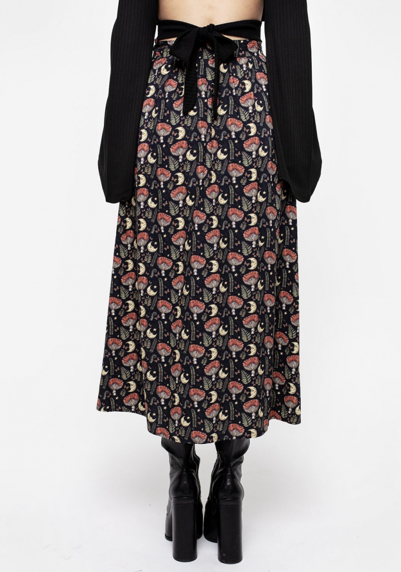 Disturbia Dreamfast Mushroom Moon Print Button Up Midaxi Skirt | EUR-03829489