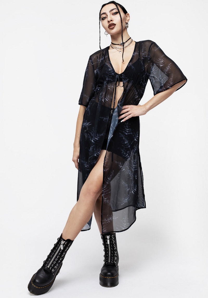 Disturbia Bracken Sheer Chiffon Kimono Tie Front Robe | MLY-84562770