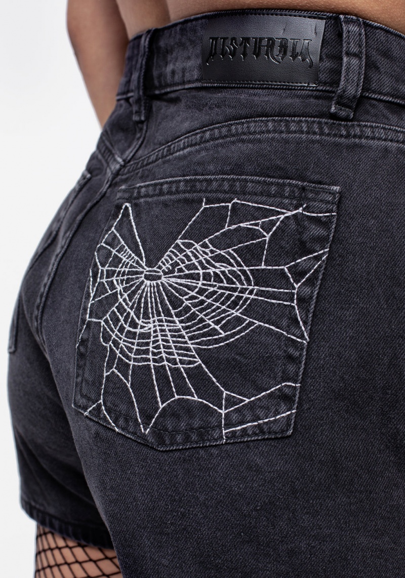 Disturbia Widow Embroidered Denim Mom Corta | YWX-26285804