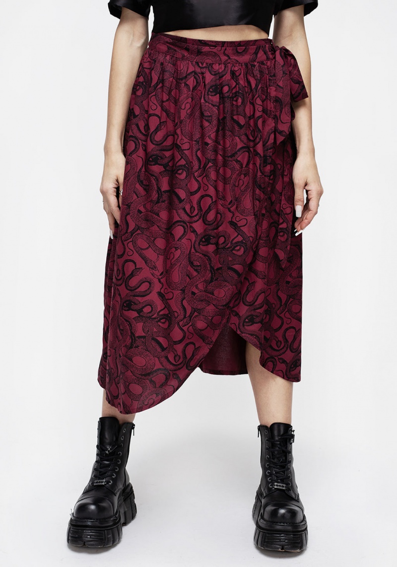 Disturbia Ophidia Snakes Print Wrap Skirt - Red | XVF-58536435