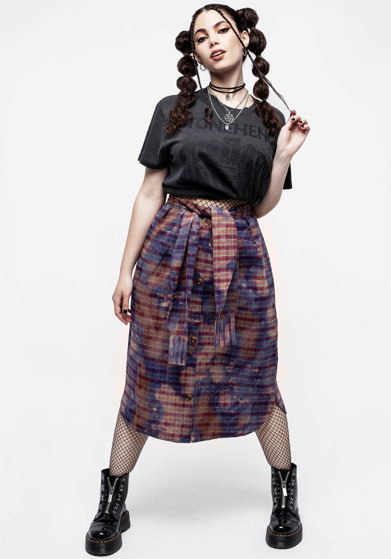 Disturbia Bleach Shirt Sleeve Tie Midi Skirt | QWE-35231946