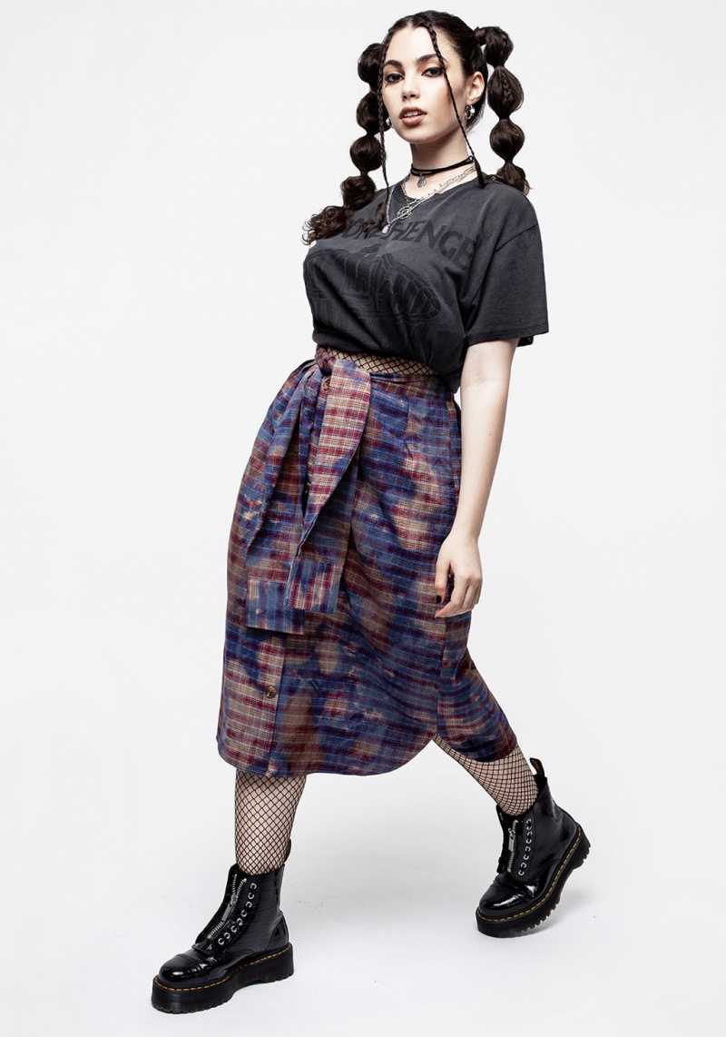 Disturbia Bleach Shirt Sleeve Tie Midi Skirt | QWE-35231946