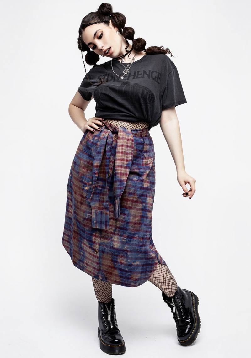 Disturbia Bleach Shirt Sleeve Tie Midi Skirt | QWE-35231946