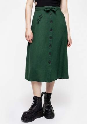 Disturbia Basilisk Green Linen Blend Button Up Midi Skirt | NOR-90222421