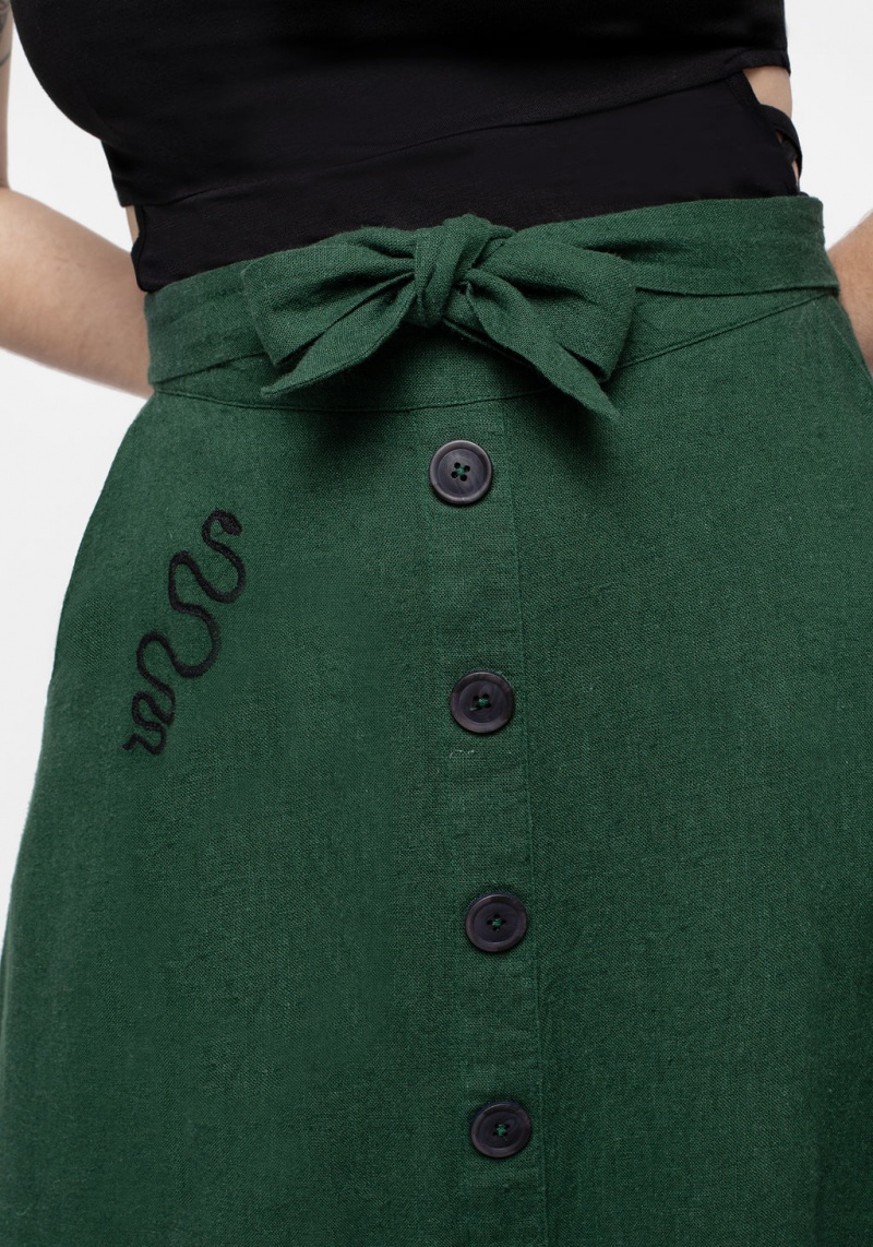 Disturbia Basilisk Green Linen Blend Button Up Midi Skirt | NOR-90222421