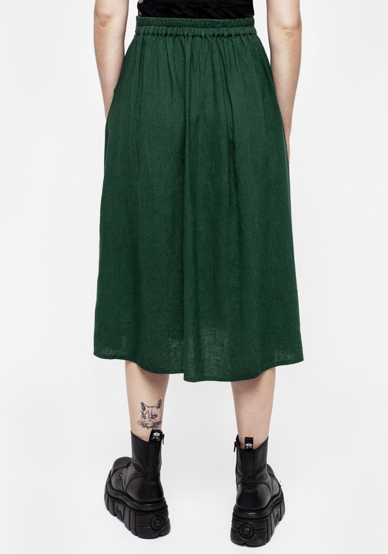 Disturbia Basilisk Green Linen Blend Button Up Midi Skirt | NOR-90222421