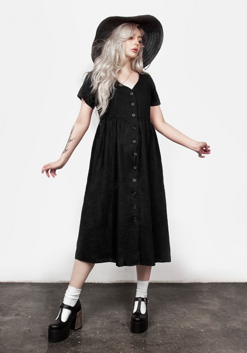 Disturbia Rowan Linen Button Up Midi Robe | EIK-54878288