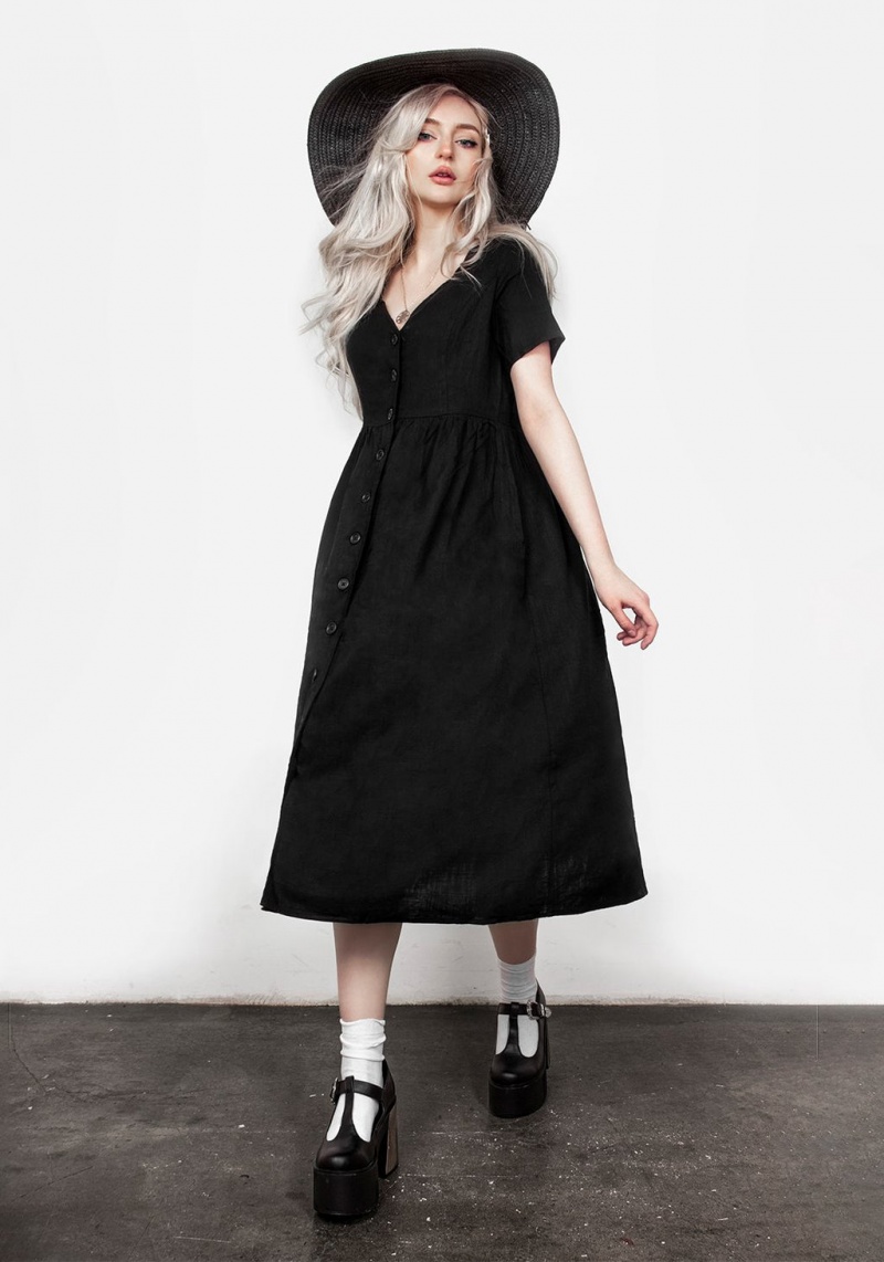 Disturbia Rowan Linen Button Up Midi Robe | EIK-54878288