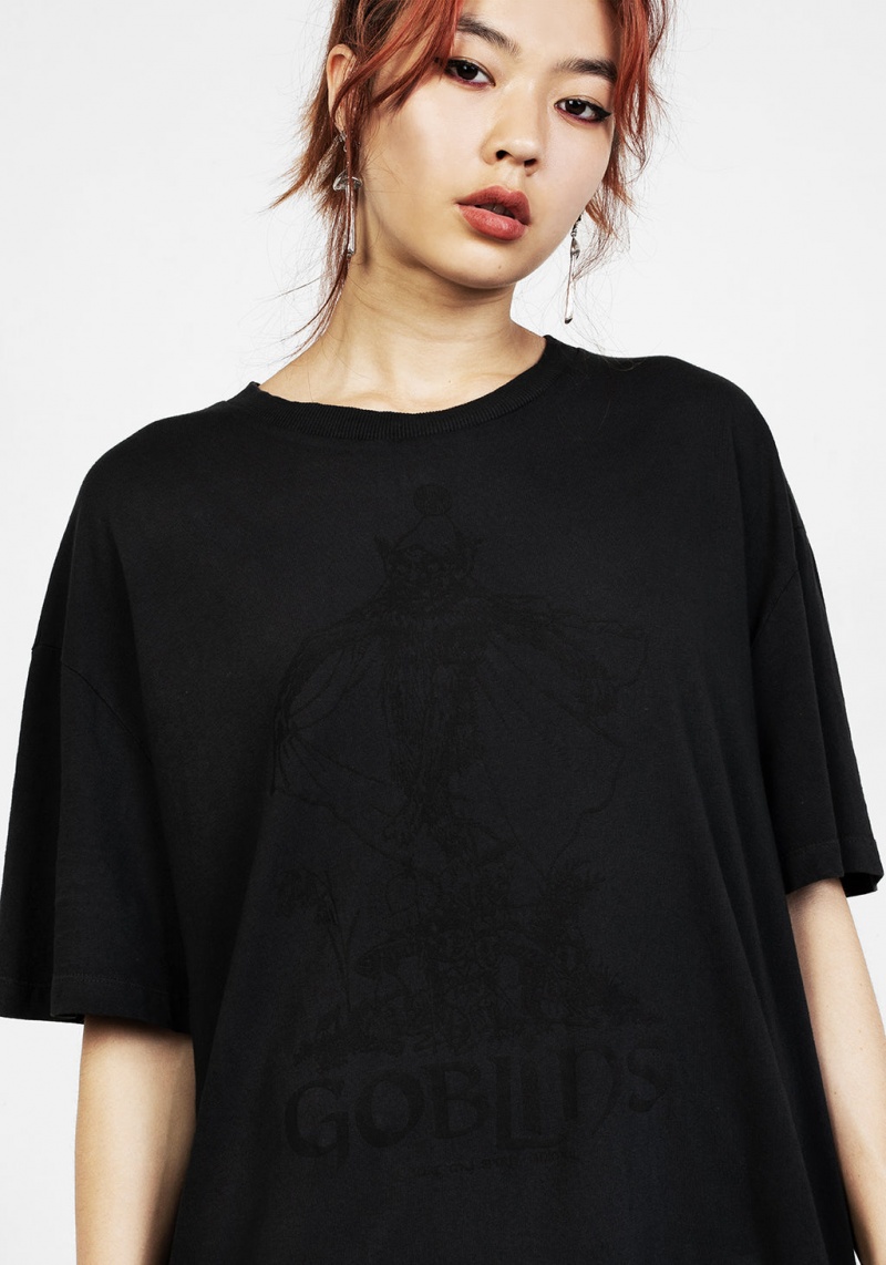 Disturbia Goblins Black Garment Washed Oversized Tee Robe | VOU-75083826