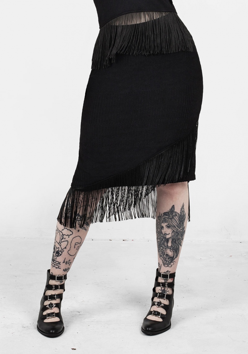 Disturbia Littlelies Midi Fringed Jersey Skirt | EVM-97451958