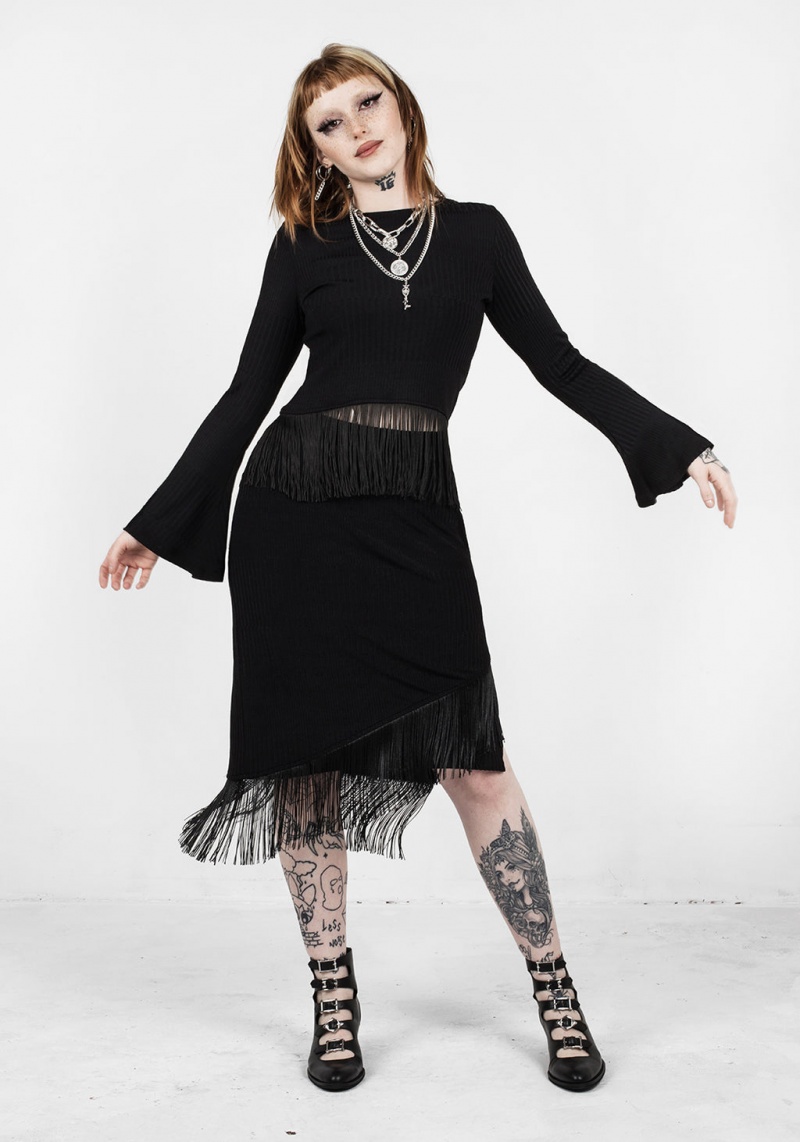 Disturbia Littlelies Midi Fringed Jersey Skirt | EVM-97451958