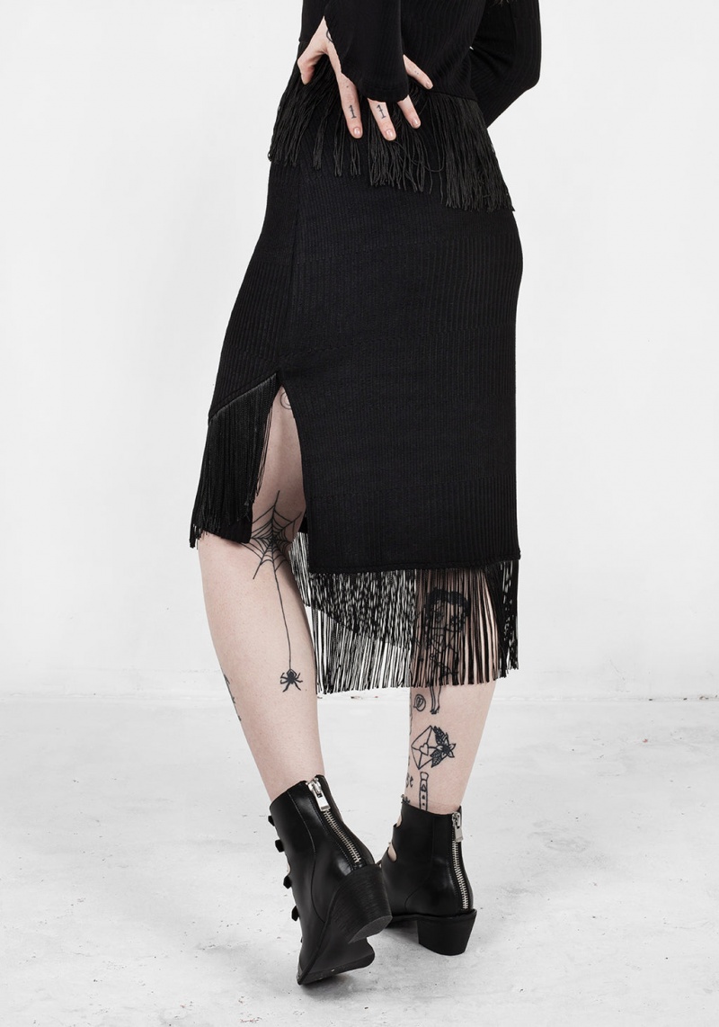 Disturbia Littlelies Midi Fringed Jersey Skirt | EVM-97451958