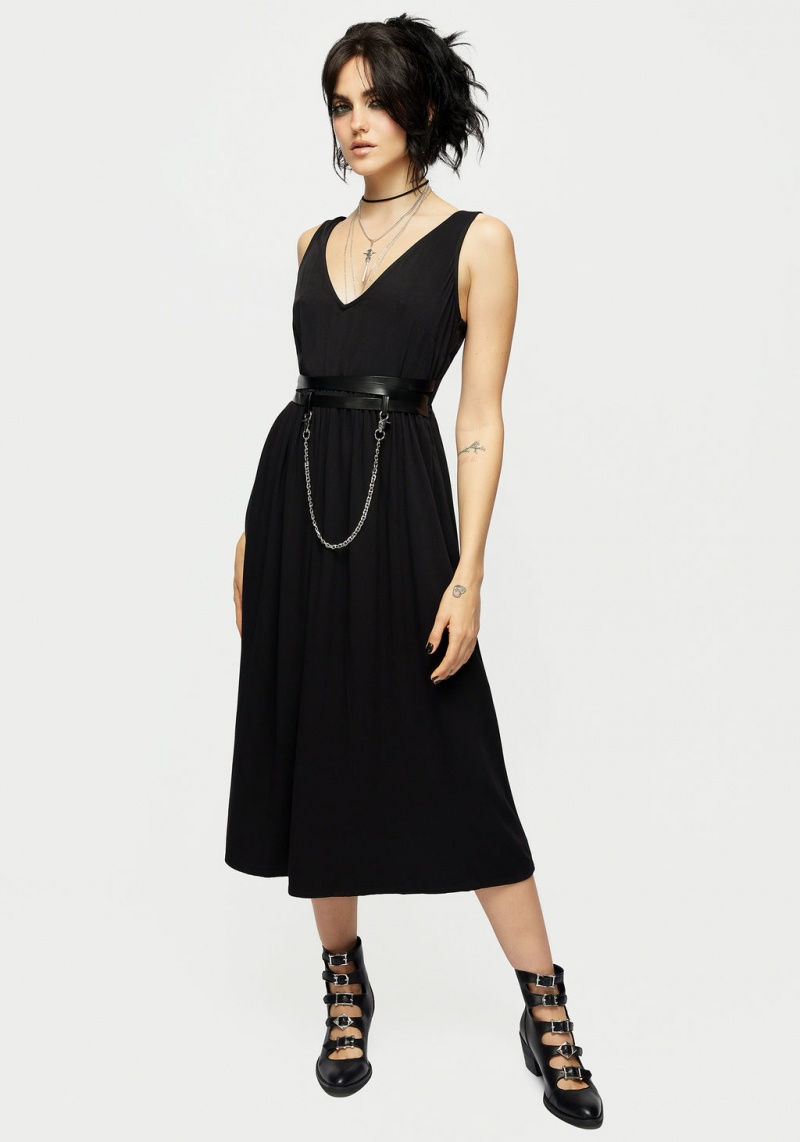 Disturbia Raven V-Neck Sans Manches Chain Midi Robe | DKV-64342359