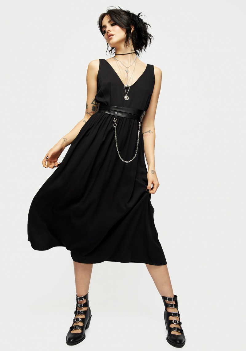 Disturbia Raven V-Neck Sans Manches Chain Midi Robe | DKV-64342359