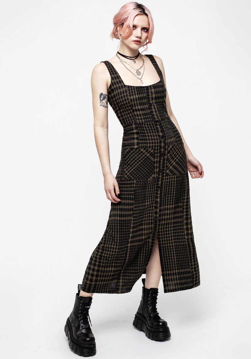 Disturbia Dropout Check Sans Manches Button Down Midaxi Robe | LYB-88732259