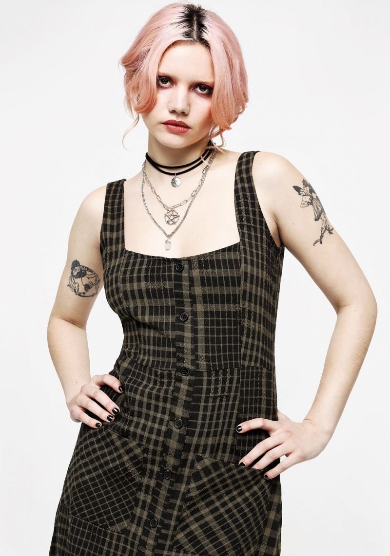 Disturbia Dropout Check Sans Manches Button Down Midaxi Robe | LYB-88732259