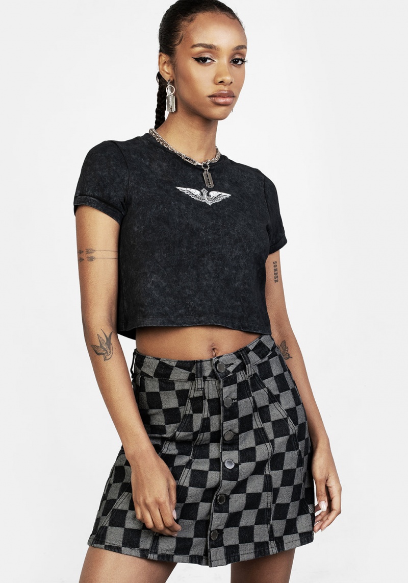 Disturbia Kerb A-line Denim Mini Skirt | OLA-83863964